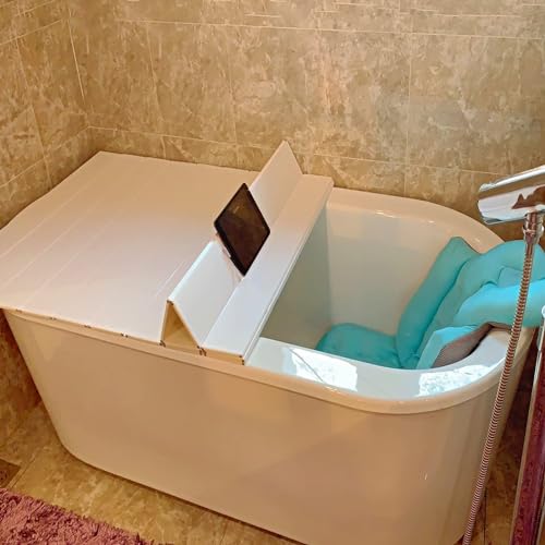 Foldable Bathtub Cover, Bath Tub Tray Waterproof, Folding Bath Covers Insulation Table Dust Board, PVC Shutter Bath Lid Plate Fits Most Tubs for Bathroom Shower (White, 59¡¿27.6¡¿0.3in)