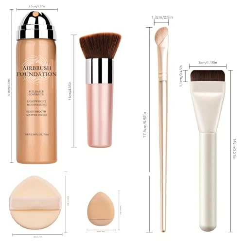 Magic Minerals Airbrush Foundation Spray - Lightweight Buildable Coverage, Hydrating Formula for Smooth Radiant Light Beige, Includes Foundation Brush, Powder Puff & Nose Shadow Brush-01 Natural