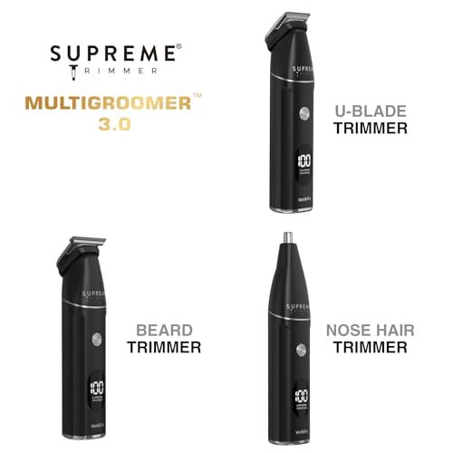 Supreme Trimmer All-in-One Waterproof Multigroomer for Men | Beard, Body, Pubic & Nose Hair Trimmer Kit | No-Nick LCD Grooming Clippers, Rechargeable Full Body Shaver | SMG3030