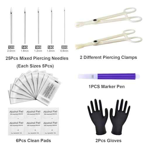 Piercing Kit 36Pcs Piercing Clamps Kit with 25Pcs Mixed 12G 14G 16G 18G 20G Ear Nose Piercing 2Pcs Piercing Clamps Forceps 6Pcs Clean Tools 2Pcs Gloves 1Pc Marker Pen for Piercing Tool