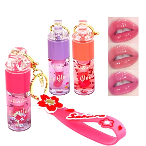 3-Color Hydrating Lip Gloss Set with Sakura Keychain