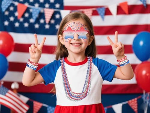 Go Ho 4th of July Patriotic Body Glitter Gel & Accessories Set - Rubber Bracelets Included