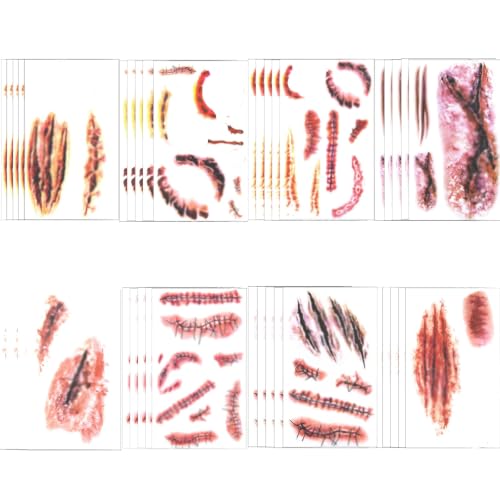 40 Sheets Fake Scar Temporary Tattoo Stickers Halloween Makeup