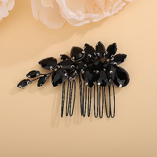 Teyglen Rhinestone Wedding Hair Comb in Black (Crystal, 8*5cm/3.14*1.96in., Alloy+Rhinestones + Crystal, Sparkly Headpiece for Women & Girls)