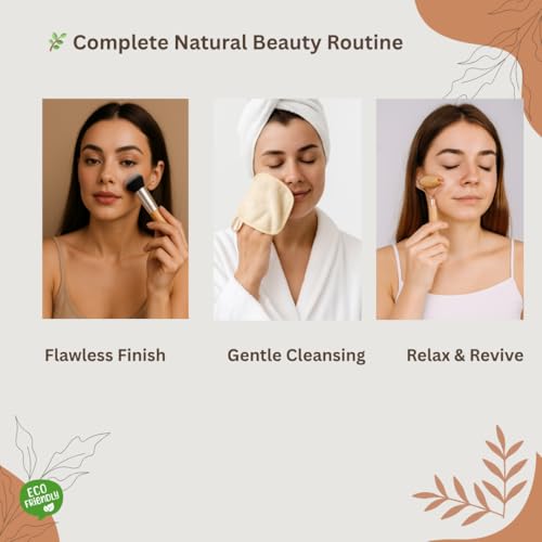 Eco Friendly Unique Natural Gift Beauty Set ? Bamboo Makeup Brushes, Vegan Bamboo Roller & Soft Face Towel ? Organic Self-Care Box for Women & Teens, Perfect Birthday , Holiday Present¡±