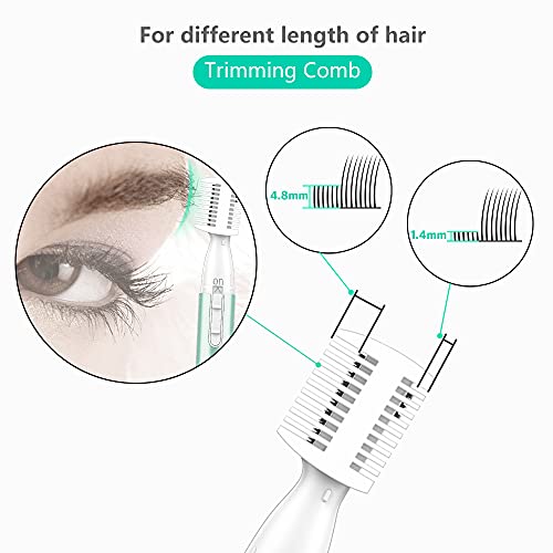 Eyebrow Trimmer for Women, Precision Facial Hair Trimmer for Chin, Lips, Neck, Upper Lip & Cheeks, Battery Operated Dual-Blade Groomer with Comb Attachment, Painless Portable Electric Shaper