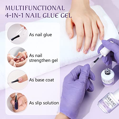SAVILAND Gel Nail Glue 2pcs 15ML with 2 Basic Colors Nail Extension Kit Clear Nude Nail Strengthen Gel
