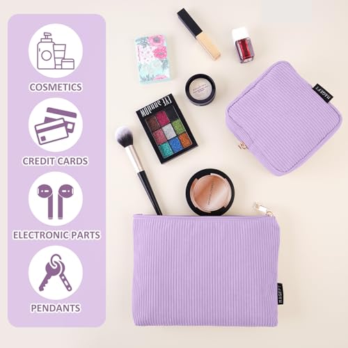 MAGEFY Corduroy Makeup Bag Set 2-Pack - Mini Pouches Purple