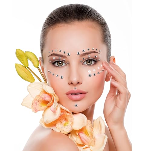 Face Gems Hair Gems, Self-Adhesive Face Jewels Eye Jewels Rhinestones 3/4/5/6/8mm DIY Face Gems Stick on, Halloween Makeup Gems Rave Accessories for Face Eyes Makeup Body, Crafts(White)