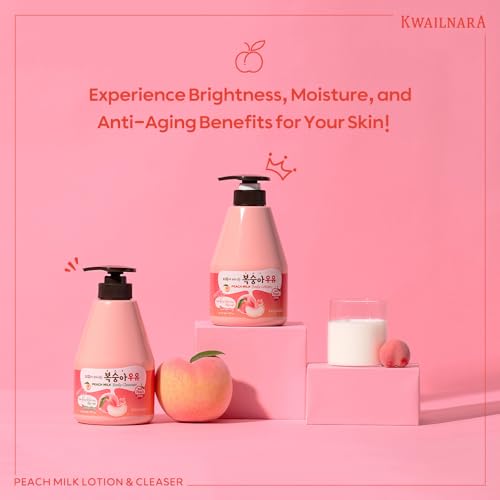 WELCOS Kwailnara Peach Milk Body Lotion & Body Wash Set ? Moisturizing & Revitalizing Korean Skincare Bundle with Peach Extract, 560g / 19.75oz Each