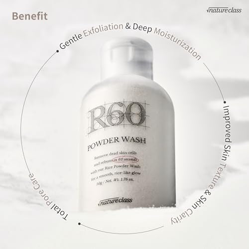 R60 Rice Enzyme Face Wash Powder ? Exfoliating Facial Cleanser with Rice Bran Extract, Gentle Powder Wash for Sensitive Skin, Deep Pore Care, Korean Skin Care, Fragrance Free, 1.76oz