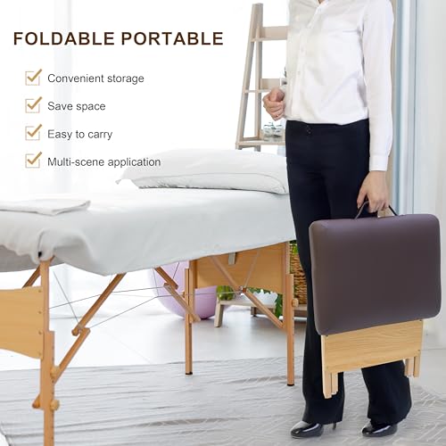 Elitzia Convenient Wooden Folding Stool SPA Beauty Salon Beautician PU Sponge Soft Hand-Held Portable Travel to Folding Low Stool Comfortable Working Wood Foldable Chair Home ET20646 (Coffee Colour)
