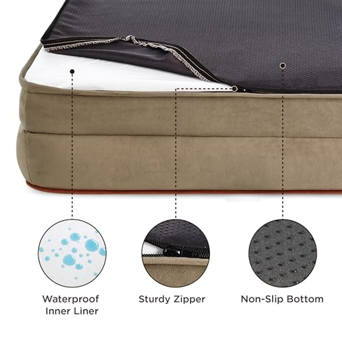 Bedsure Small Orthopedic Dog Bed - Washable Bolster Dog Sofa Beds for Small Dogs, Supportive Foam Pet Couch Bed with Removable Washable Cover, Waterproof Lining and Nonskid Bottom Couch, Hazel