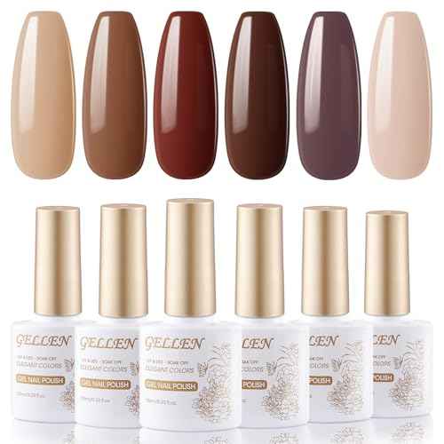 Gellen Chocolate Brown Gel Nail Polish Set, 6 Colors Coffee Brown, Milky White, Beige - 10ml UV Gel Polish Kit, No Wipe Soak Off Glossy Finish