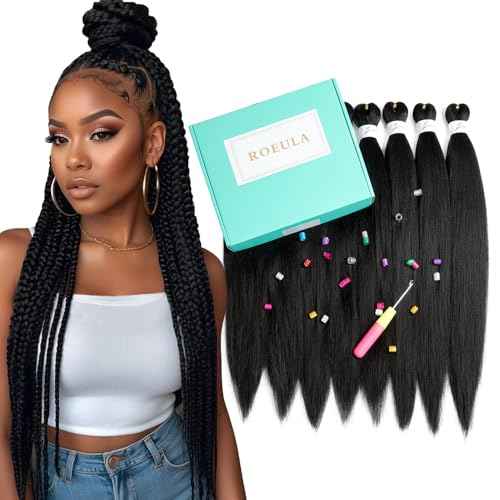 Pre Stretched Braiding Hair 20 Inch 8 Packs Long Black Braiding Hair Pre Stretched Professional Prestretched Braiding Hair Extensions Synthetic Crochet Twist Braids (1B, 20 Inch (pack of 8))