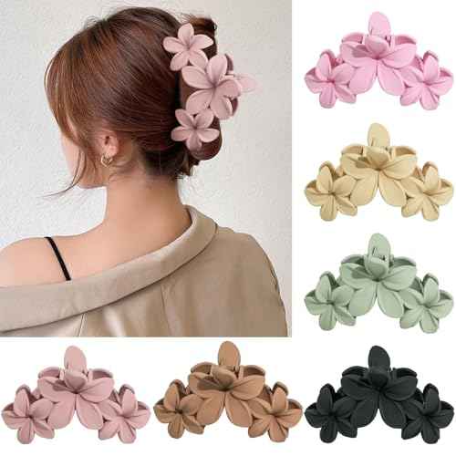 Large Flower Hair Clips for Women, Flower Hair Claw Clips for Thick Hair, Nonslip Hawaiian Hair clips, Cute Jaw Clips, Hair Accessories (yellow, pink, green, black, dark brown)