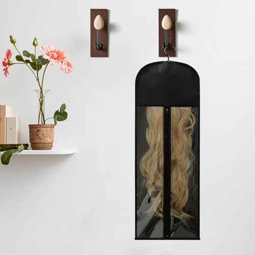 Jonley 4Pcs Extra Long Wig Storage Bags with Hanger, Wig Storage for Multiple Wigs, Wig Bag with Hook Storage, Breathable and Easy Carry Home Hair Salon Travel Use (Black 31.5in)
