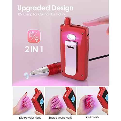 Beloving Portable Nail Drill Machine,30000RPM Rechargeable Electric Nail File Professional with Speed Display,Sanding Bands and Bits,Efile for Acrylic Dip Gel Nails Manicure Pedicure Home Salon Use