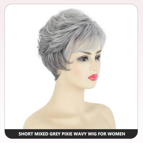 Short Gray Pixie Cut Wig with Bangs for Women