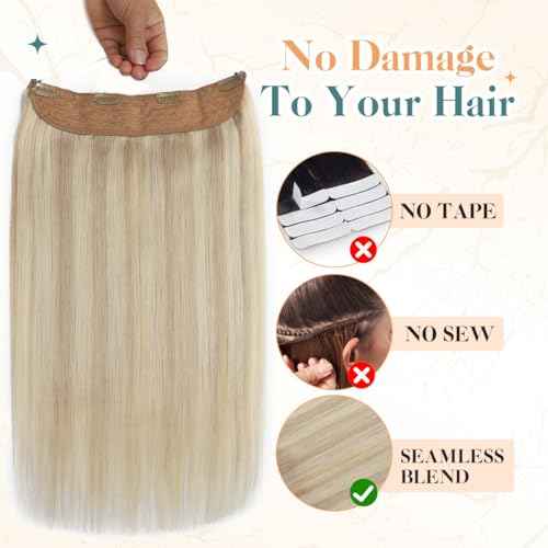 Sindra Wire Hair Extensions Real Human Hair Ash Blonde Highlights Bleach Blonde Human Extensions 70g 16 Inch Hairpiece With Clip Ins Invisible