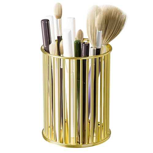 Makeup Holder - Makeup Brush Organizer, Cosmetic Brushes Storage Holder for Dressing Table, Gold.