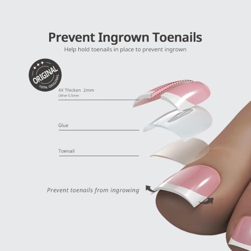 Pink Press On Toenails with Sharp Square Tips, Size S-L, Salon-Quality, Easy Application
