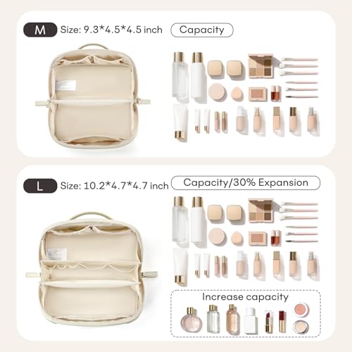 Large Beige Travel Toiletry & Makeup Bag for Women - Mibasies
