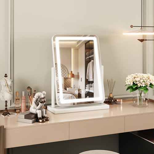 Vanity Mirror with Lights, 18"x13" Hollywood Lighted Makeup Mirror for Tabletop & Bedroom 3 Color Lighting Modes Smart Touch Control 360¡Æ Rotation Detachable