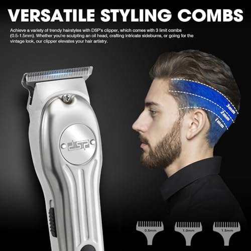 DSP Professional Hair Clipper for Men, Clipper and Trimmer Set - Electric Clipper for Hair Cutting, Cordless Barber Clipper Set with LED Display for Men Gift (Silver)