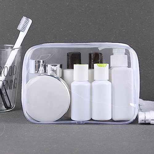 Tergy 6 Packs Clear Cosmetics Bags for Women Men Waterproof Toiletry Bags PVC Makeup Bags Organizer Case with Zipper for Travel Bathroom (6 White Colors)