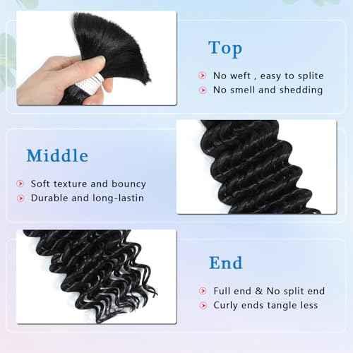 Human Braiding Hair 22 Inch Deep Water Wave Bulk Human Hair for Braiding 12A Brazilian Virgin Curly Hair for Boho Braids Wet and Wavy No Weft 2 Bundles 100g Hair Extensions