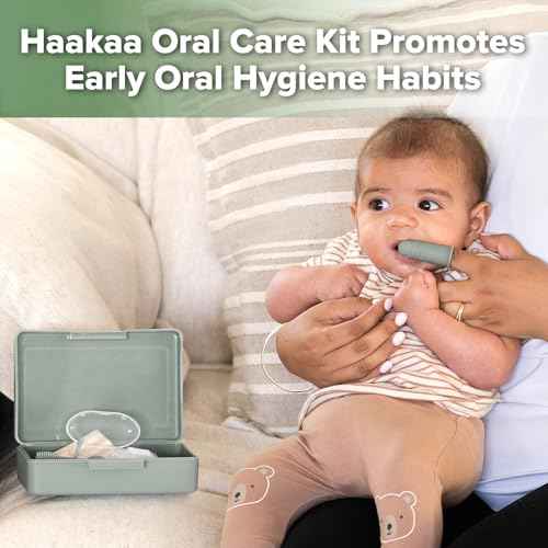haakaa Training Toothbrush Set Oral Care Kit, Soft Silicone Toothbrush for Baby, Infants, Toddlers & Kids, Pea Green