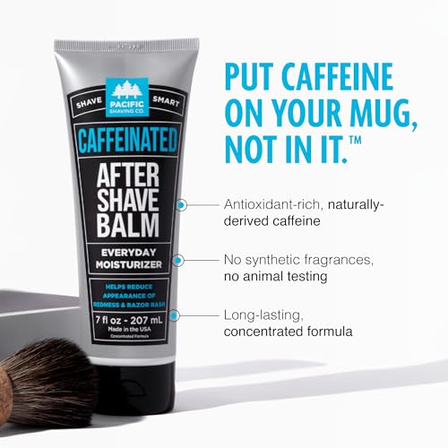 Pacific Shaving Company Caffeinated Aftershave - Helps Reduce Appearance of Redness, With Safe, Natural, and Plant-Derived Ingredients, Soothes Skin, Paraben-Free, Made in USA, 3.4 oz
