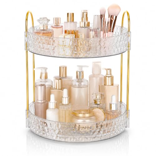 360° Rotating Makeup Organizer, 2-Tier Lazy Susan Cosmetic Storage