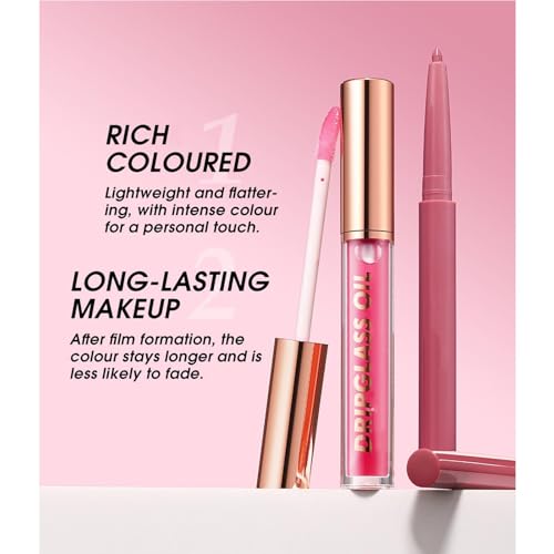 Dark Red Lip Liner Lip Gloss Set for Women, Waterproof Lip Kit with Lip Oil Lip Liner Pencil, Hydrating Long-Lasting Lipgloss Lip Pencil, High Pigment Non-Sticky lip liner Stain Lipliner (12#)
