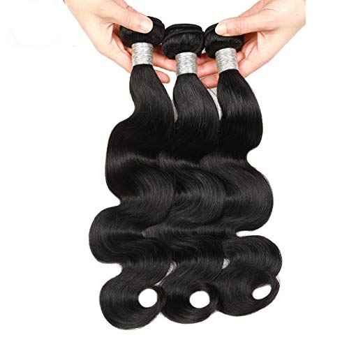 12A Human Hair Bundles 16 18 20 Inch Body Wave Bundles Human Hair, hair extensions real human hair Natural Black Wavy Human Hair Extensions 1B Bundles for Women(body16 18 20)