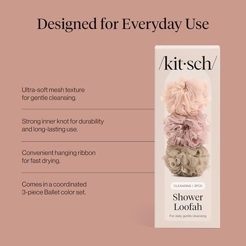 Kitsch Soft Mesh Shower Loofah 3-Pack - Gentle Exfoliating Bath Sponge