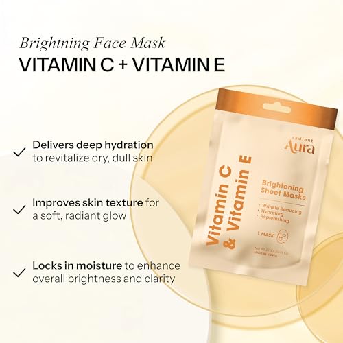 Vitamin E & Vitamin C Sheet Mask ? Dermatologist Tested, Anti Aging, Korean Skin Care ? Deep Hydration, Softens Fine Lines, Fades The Look Of Dark Spots ? Vegan, Clean Beauty ? 5 Count