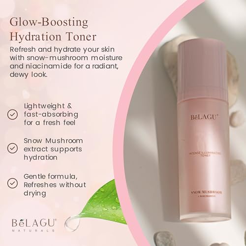 BeLAGU Intense Illuminating Toner - Hydrating Face Toner with Niacinamide & Snow Mushroom - Water-Based Moisturizing Facial Liquid That Helps Retain Natural Moisture and Refresh Skin - 3.4 fl Oz