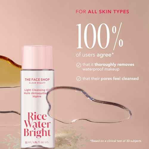 The Face Shop Rice Water Bright Vegan Double Cleanse Trial Set, Travel Size, Foaming Cleanser & Mini Cleansing Oil, Korean Skin Care, Gentle Face Cleanser & Pore Control, Moisturizing Makeup Remover