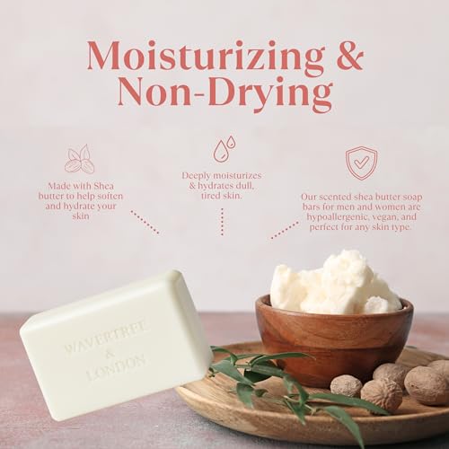 Wavertree & London English Rose Scented Natural Soap Bars for Women & Men (2 x 7oz) ? Moisturizing Triple-Milled Soap Bars Enriched with Shea Butter ? Plant-Based Bath & Body Bar for All Skin Types