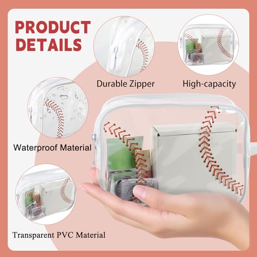16PCS Baseball Cosmetic Bag - Waterproof Baseball Clear PVC Travel Bag,Baseball Gift Accessories Bags Goodie Snack Makeup Bag,Toiletry Zipper Pouch Organizer,Baseball Team Gifts for Girls Team Player
