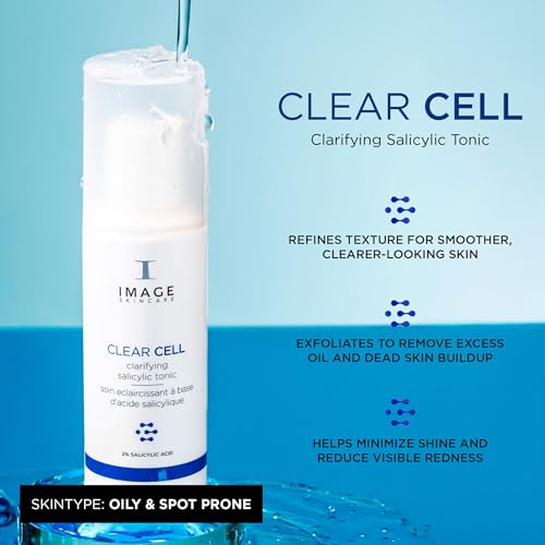 IMAGE Skincare, Clear Cell Clarifying Salicylic Tonic, Mattifying Toner for Pores, Redness and Light Exfoliation for Oily Prone Skin, 4 fl oz