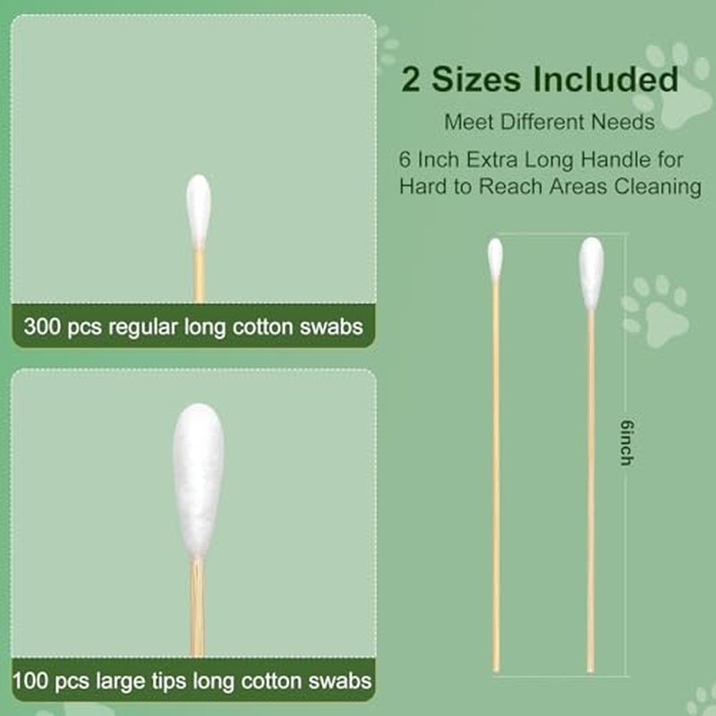 Eyxformula 400 Pcs Long Cotton Swabs for Dogs - 6 Inch Pet Ear Cleaning