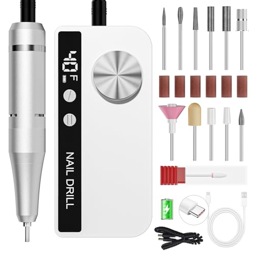 Professional Electric Nail Drill 40,000RPM with 12 Bits - Rechargeable Efile for Salon & Home Use