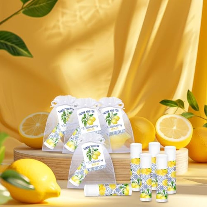 50 Sets Lemon Lip Balm Bulk Baby Shower Favor with Organza Gift Bags and Thank Card Tags Lemon Themed Gifts for Baby Shower Baptism Birthday Party Supplies