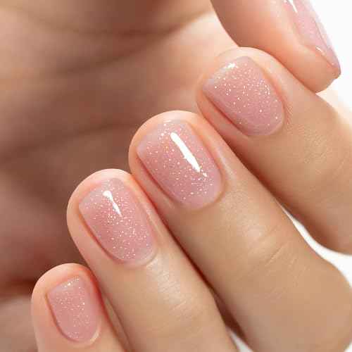 RARJSM Nude Glitter Rubber Base Gel Nail Polish Icy Jelly Pink Rainbow Shimmer Rubber Base for Nails Iridescent Brush on Quick Extend Builder Hard Gel Soak Off Curing Requires 15ml French Manicure