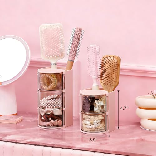 Luscinia Pink 2-Layer Rotating Hair Accessories Organizer & Brush Holder