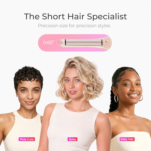 TYMO Pink Cordless Mini Flat Iron for Short Hair, 0.65" Curling & Straightening