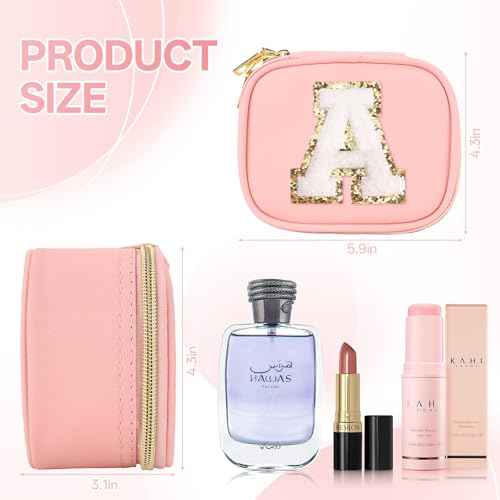 Mini Initial Makeup Bag With Led Mirror With Lights Gifts For Women Girls, Small Makeup Box For Travel Gift, Cosmetic Bag Make Up Organizer Personalized Bags Birthday Christmas Gifts For Womens (A)